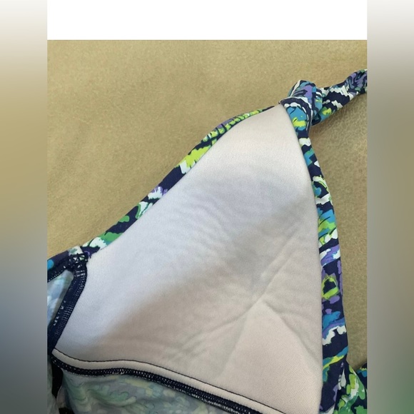 RALPH LAUREN TANKINI SWIMSUIT TOP HALTER  PADDED BRAS PAISLEY BLUE GREEN SIZE 8 - Picture 5 of 6